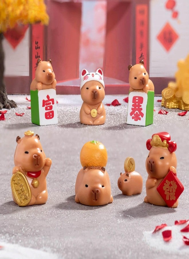 HOMICO Mini Capybara Figurines 7 Pieces New Years Tiny Capybara for Car Dashboard Dollhouse Mini Resin Animals for Fairy Garden Capybara Birthday Decorations - Image 3